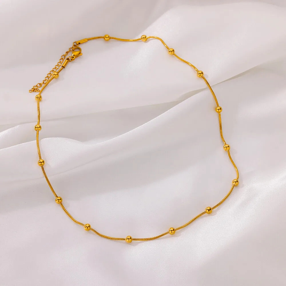 ✨ Stainless Steel Beaded Round Snake Chain Necklace – Gold Geometric Pendant for Women | Luxury Wedding & Party Jewelry Gift BFF