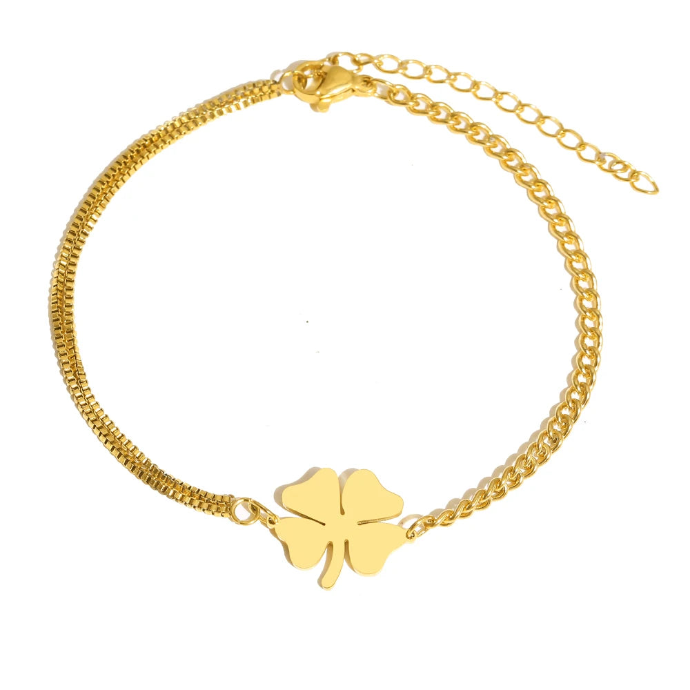 Stainless Steel Lucky Clover Bracelet for Women | Non-Fading High-Polished Pendant | Trendy Hip Hop Everyday Jewelry Gift