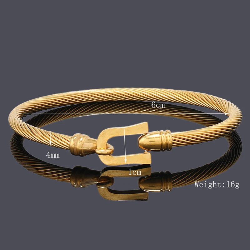 Luxury Rope Stainless Steel Bracelet for Men & Women – 18K Gold Plated Bangle | Unisex Jewelry Valentine’s Day Gift