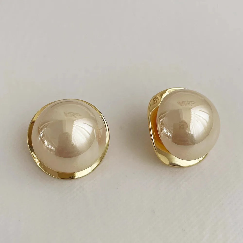 ✨ FTCY Vintage Round Gold Pearl Stud Earrings for Women | Elegant Wedding Jewelry | Luxury Party Gift