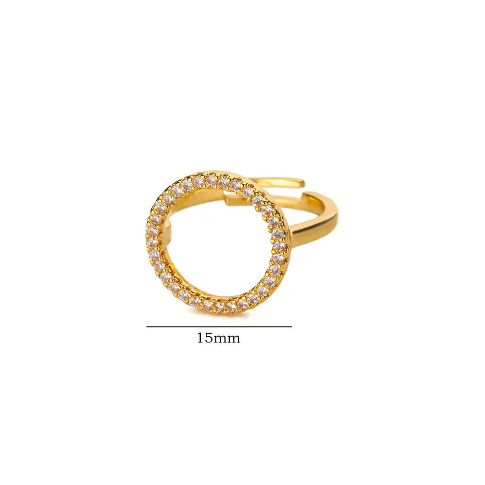 Fashion Zircon Hollow Round Rings for Women Stainless Steel Gold Color Adjustable Wedding Ring Aesthetic Jewelry Gift anillos