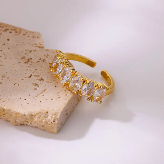 Zircon Geometric Heart Ring – Gold-Plated Stainless Steel Women’s Wedding Jewelry Gift