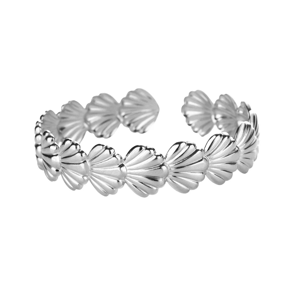 π Shell Cuff Bracelet for Women | Gold Color Stainless Steel Open Bangle | Luxury Summer Beach Jewelry Gift