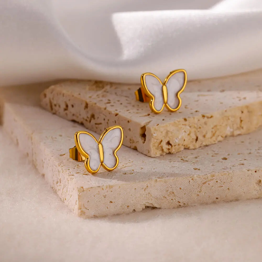 ✨ Elegant White Butterfly Stud Earrings – Stainless Steel Jewelry for Women | Aesthetic Wedding & Gift Accessory