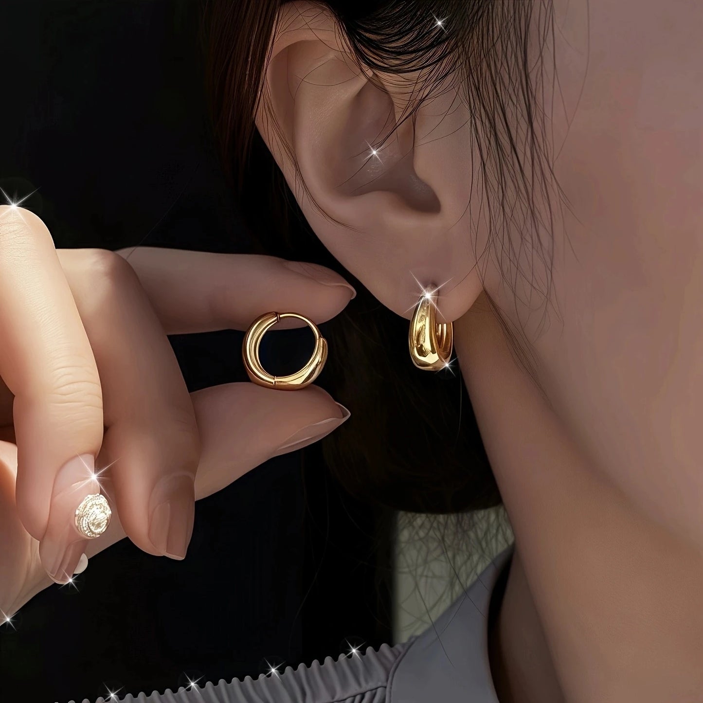 ✨ 2Pcs Elegant French Hoop Earrings – Stainless Steel Hypoallergenic Retro Design | Christmas Gift for Women