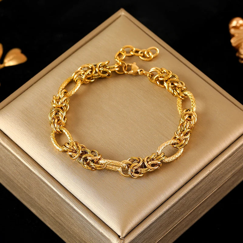 EILIECK 316L Stainless Steel Twisted Bracelet Bangle for Women – Trendy 18K Gold Plated, Waterproof Chain Jewelry, Party & Gift