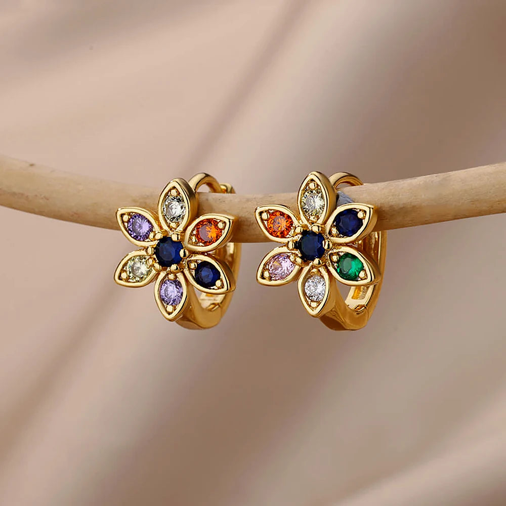 π Zircon Four Leaf Clover Earrings for Women | Stainless Steel Hoop Studs | Aesthetic Wedding & Party Jewelry Gift