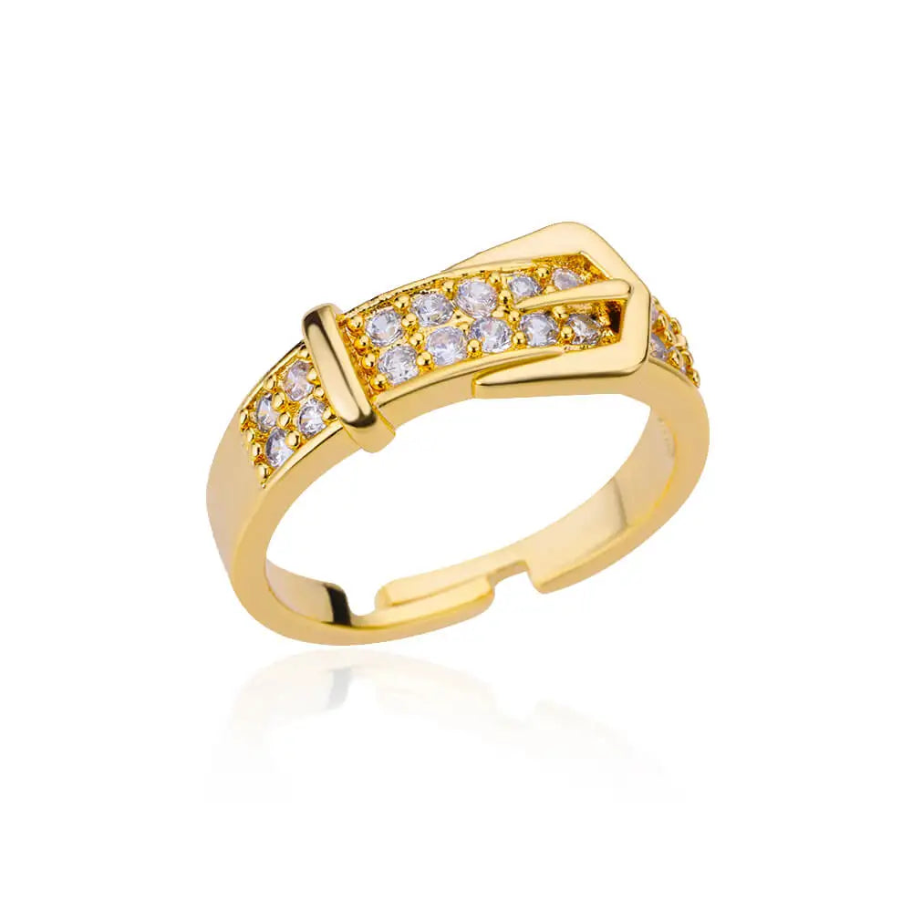 Stainless Steel Belt Ring – Gold-Plated Adjustable Zircon Women’s Geometric Wedding Jewelry