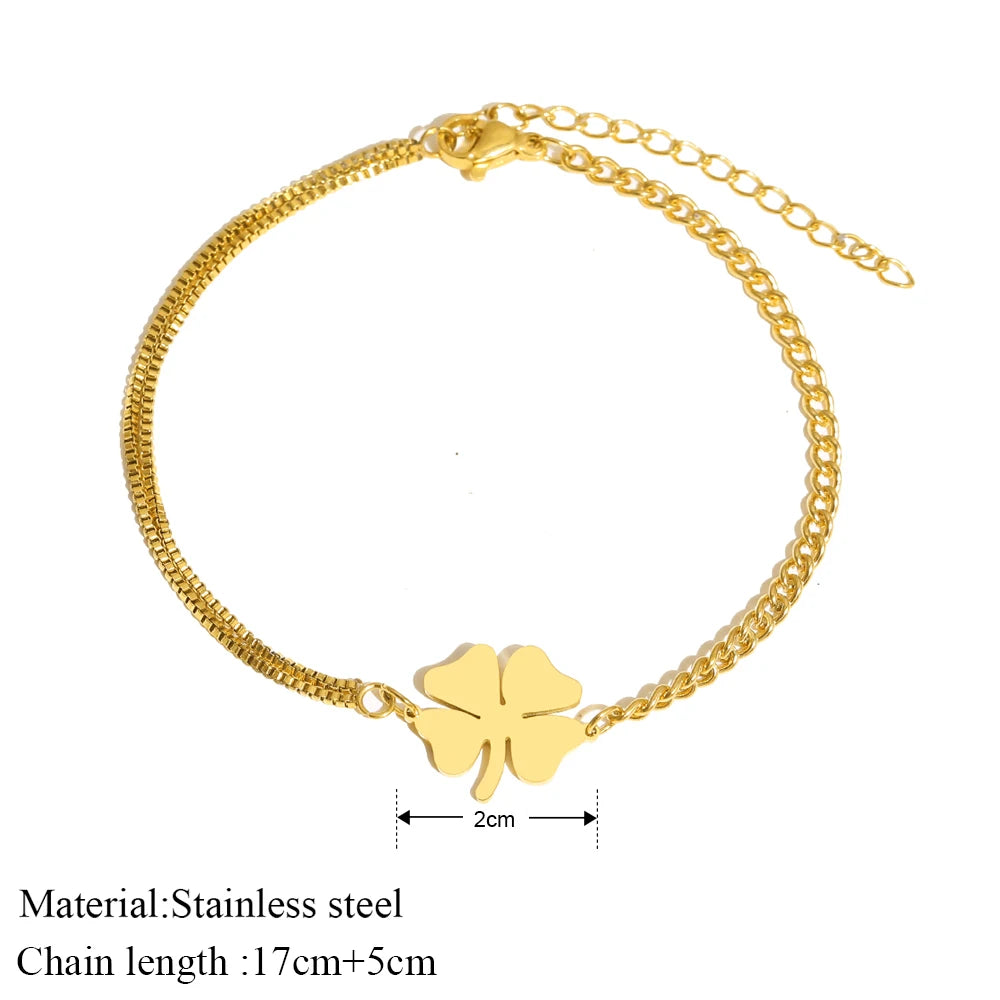 Stainless Steel Lucky Clover Bracelet for Women | Non-Fading High-Polished Pendant | Trendy Hip Hop Everyday Jewelry Gift