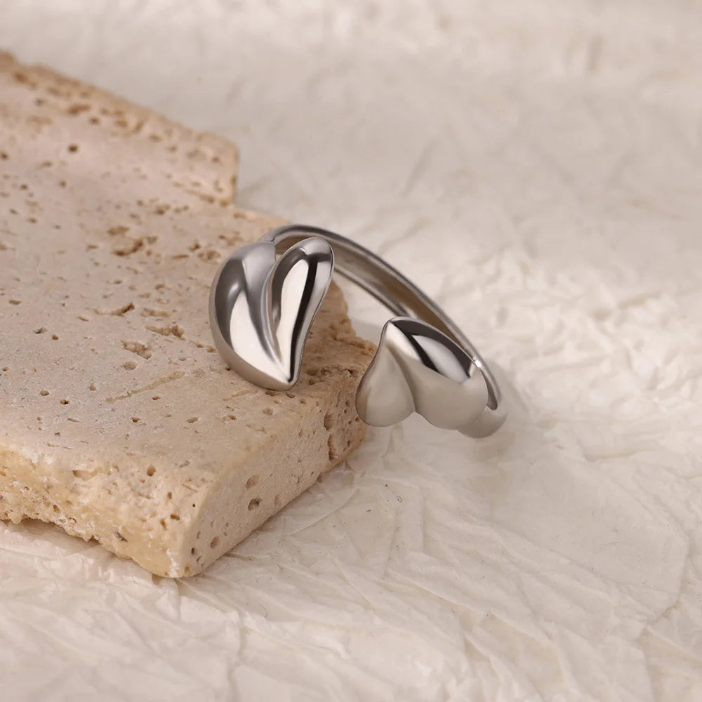 Irregular Heart Open Ring – Gold Stainless Steel Wedding & Fashion Jewelry for Women