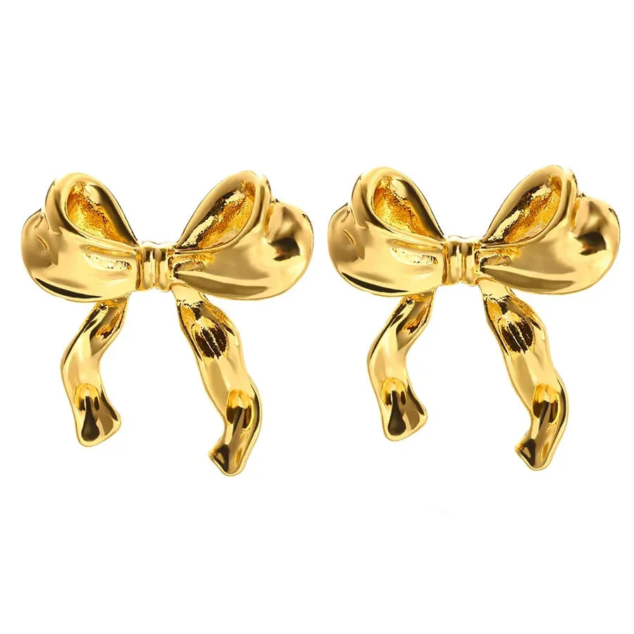 ✨ Vintage Bowknot Earrings for Women – Gold-Plated Stainless Steel Elegant Studs | Christmas & Party Jewelry Gift