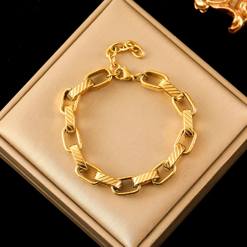 EILIECK 316L Stainless Steel Twisted Bracelet Bangle for Women – Trendy 18K Gold Plated, Waterproof Chain Jewelry, Party & Gift