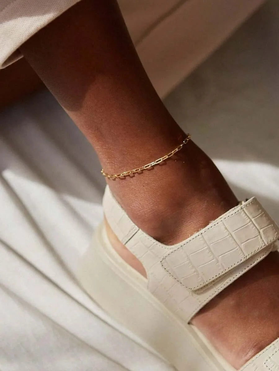 ✨ Minimalist Paperclip Chain Anklet for Women | Stainless Steel Gold Link Chain Bracelet | Trendy Jewelry Gift for Mom