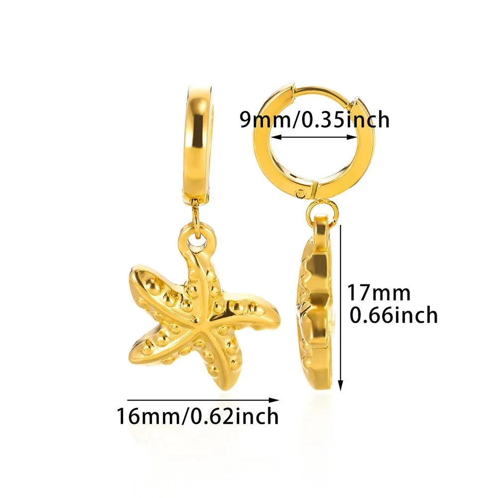 ✨ Vintage Starfish Stud Earrings for Women – Gold Stainless Steel Ocean-Inspired Jewelry | Summer Party & Gift 2025