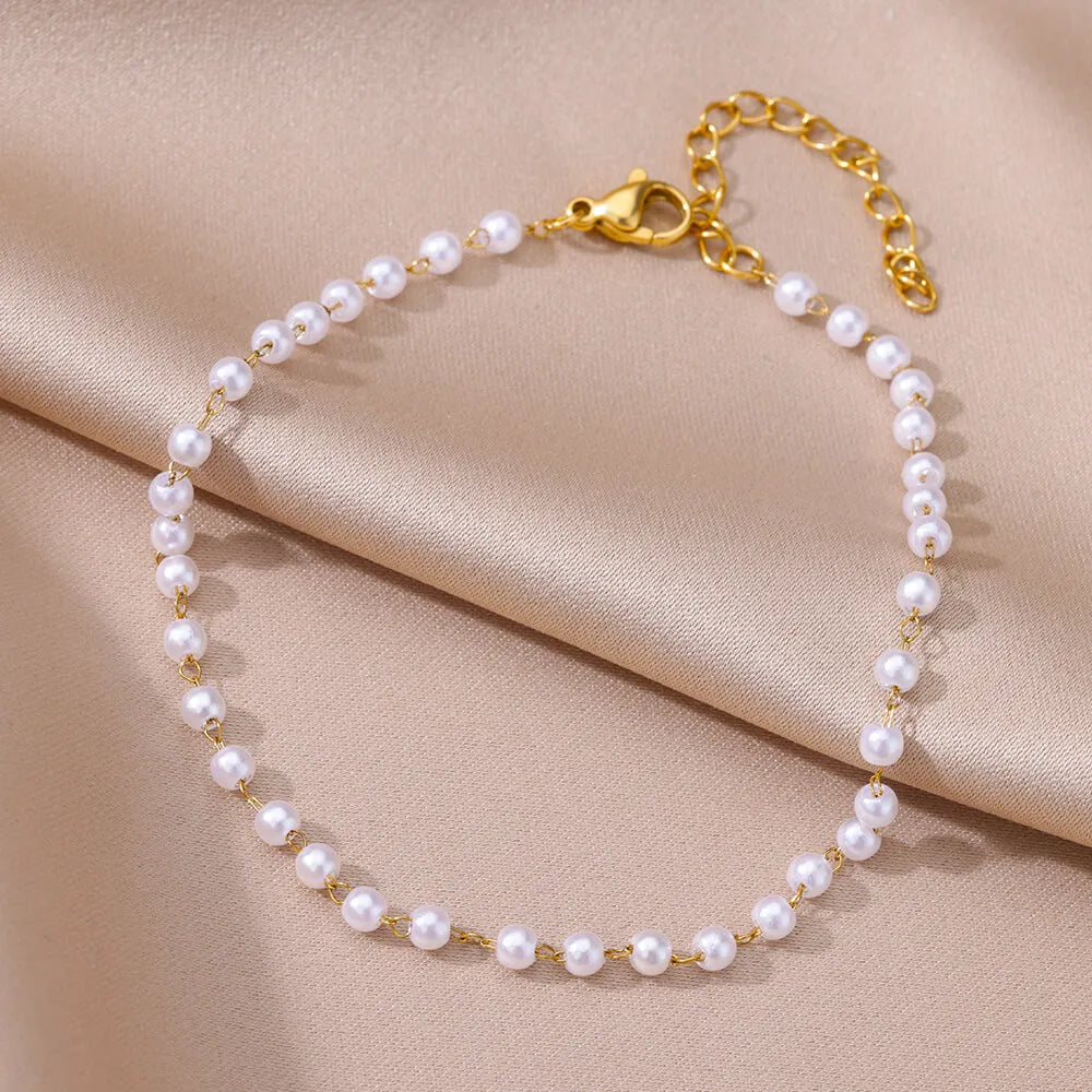 β¨ Elegant Pearl Chain Anklet for Women | 18K Gold Plated Stainless Steel Summer Beach Jewelry Gift