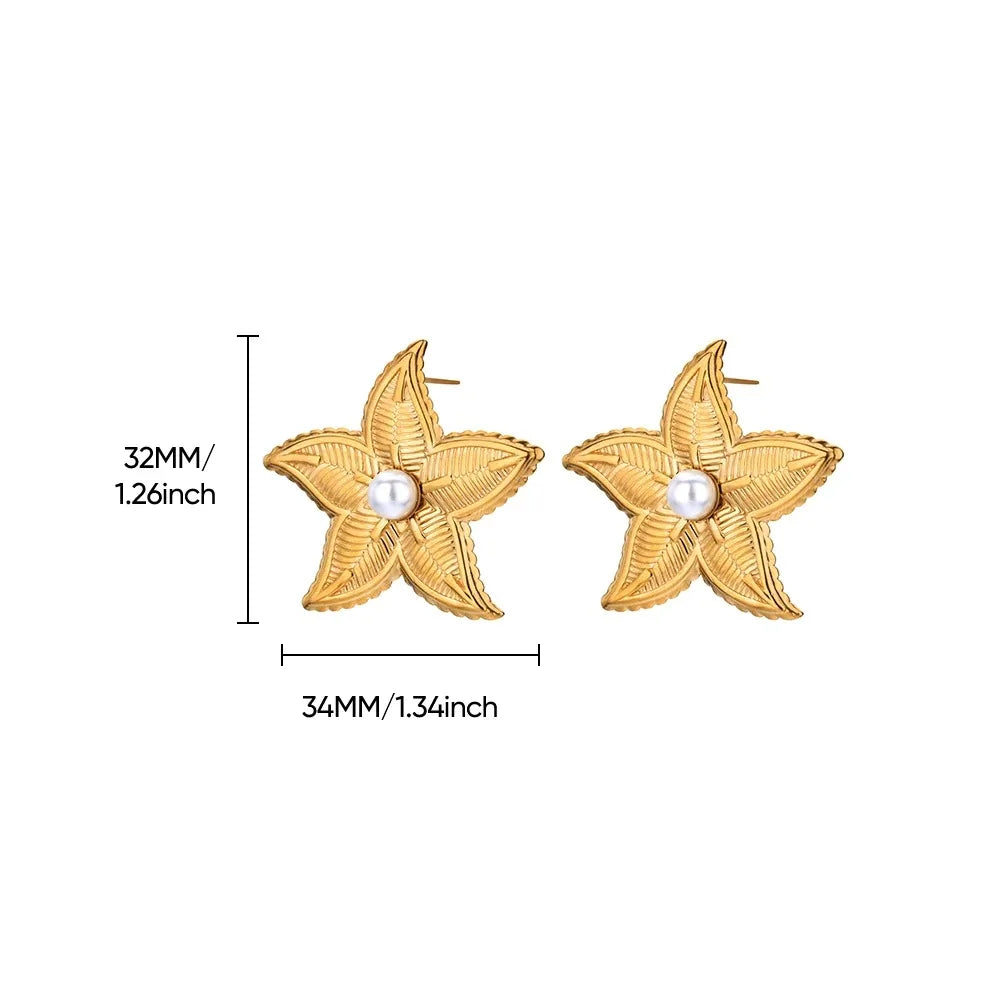 ✨ Vintage Starfish Stud Earrings for Women – Gold Stainless Steel Ocean-Inspired Jewelry | Summer Party & Gift 2025