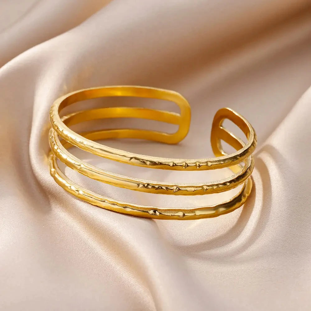 ✨ Stainless Steel Multi-Layer Bangle Bracelet for Women | Gold Plated Luxury Cuff | Trendy 2023 Fashion Jewelry