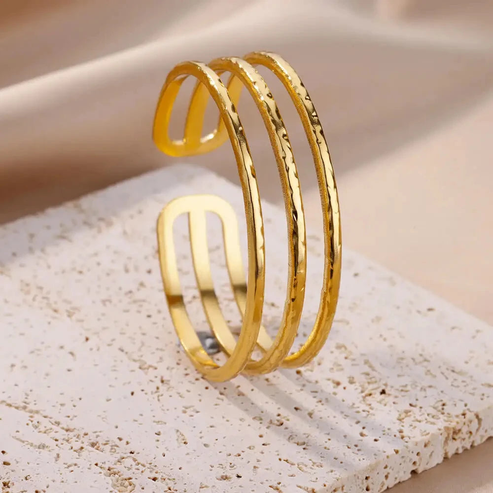 ✨ Stainless Steel Multi-Layer Bangle Bracelet for Women | Gold Plated Luxury Cuff | Trendy 2023 Fashion Jewelry