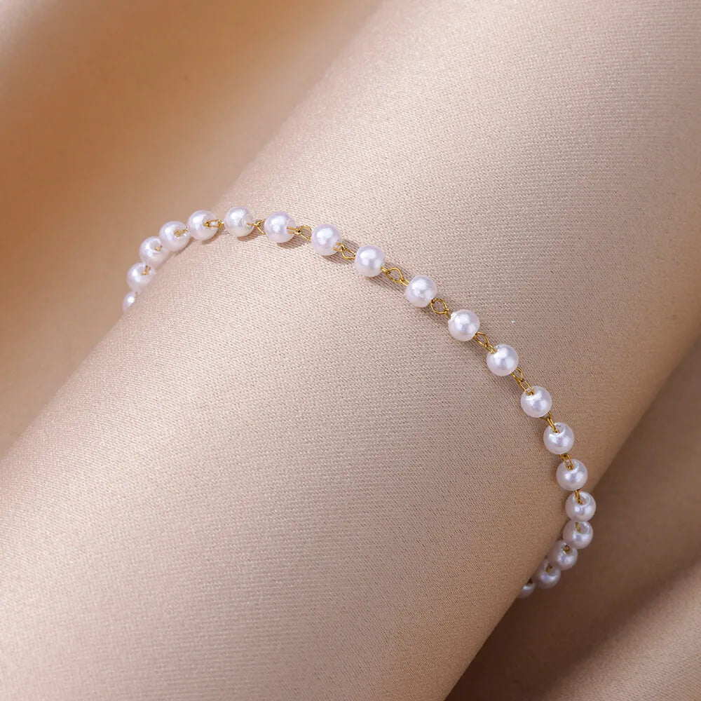 β¨ Elegant Pearl Chain Anklet for Women | 18K Gold Plated Stainless Steel Summer Beach Jewelry Gift