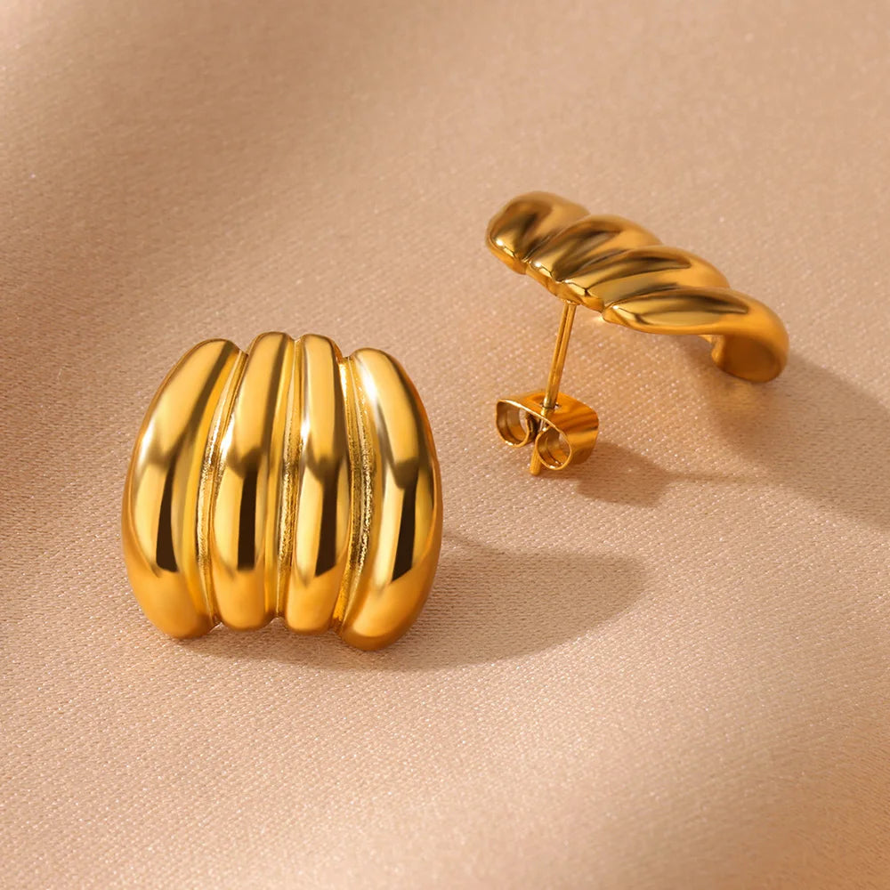 ✨ Vintage Irregular Claw Hook Earrings – Gold Stainless Steel Striped Studs for Women | Party, Wedding & Gift Jewelry