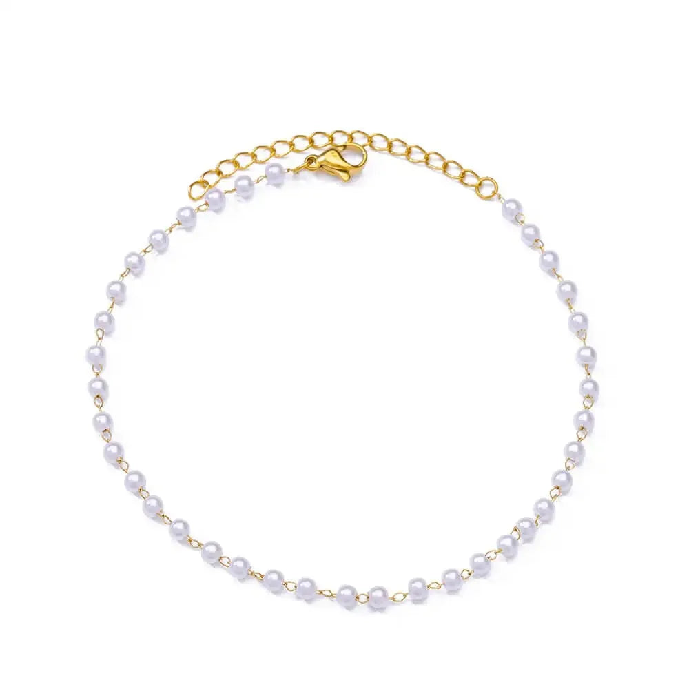 β¨ Elegant Pearl Chain Anklet for Women | 18K Gold Plated Stainless Steel Summer Beach Jewelry Gift