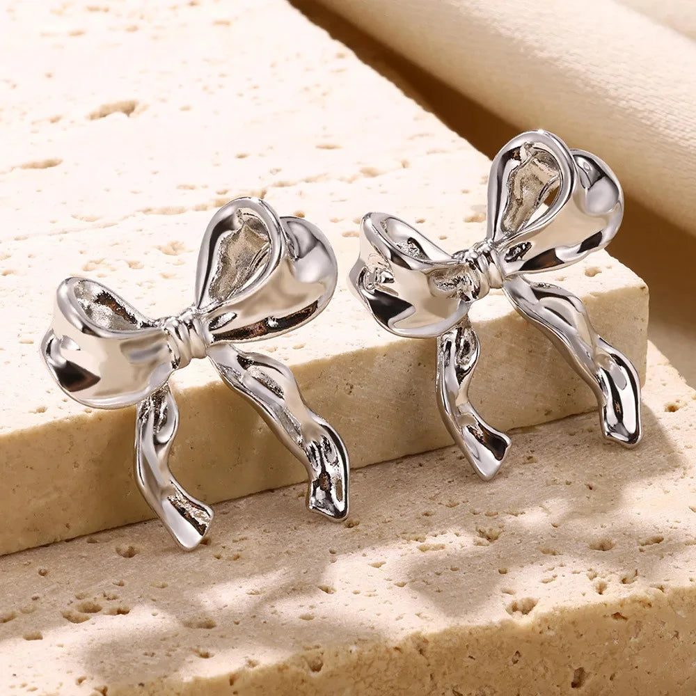 ✨ Vintage Bowknot Earrings for Women – Gold-Plated Stainless Steel Elegant Studs | Christmas & Party Jewelry Gift