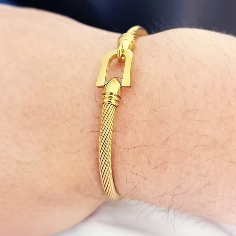 Luxury Rope Stainless Steel Bracelet for Men & Women – 18K Gold Plated Bangle | Unisex Jewelry Valentine’s Day Gift