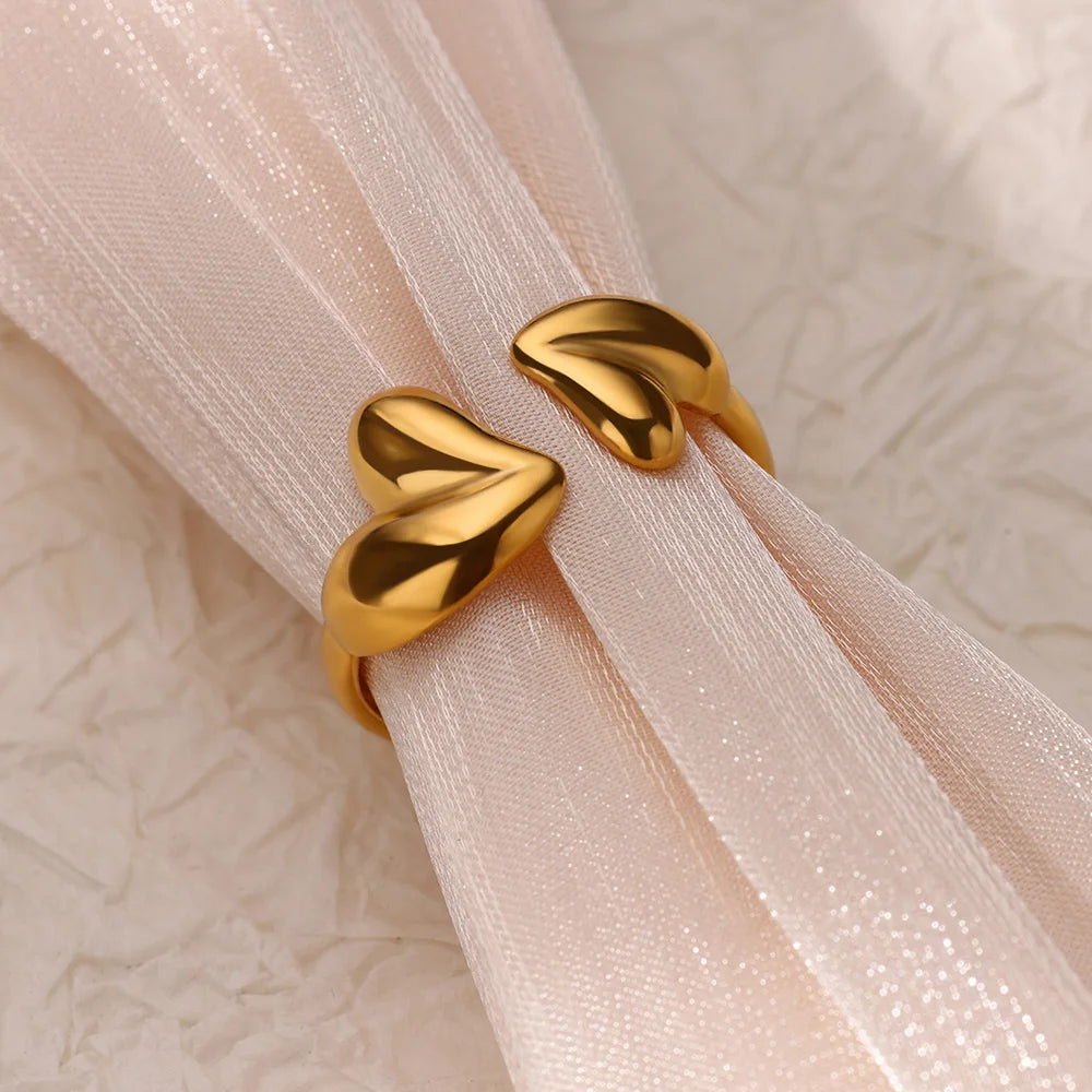 Irregular Heart Open Ring – Gold Stainless Steel Wedding & Fashion Jewelry for Women