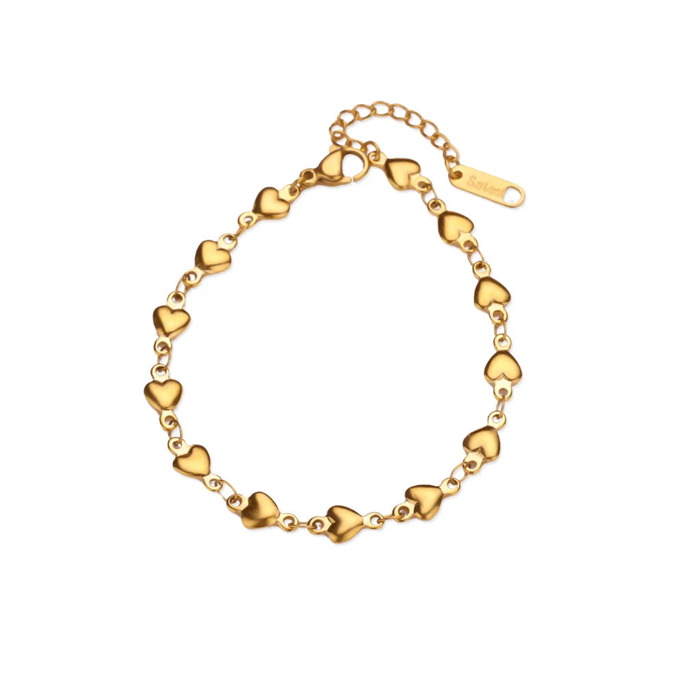 ❤️ Stainless Steel Heart Bracelet for Women | Gold Color Geometric Link Chain | Waterproof Fashion Jewelry Gift