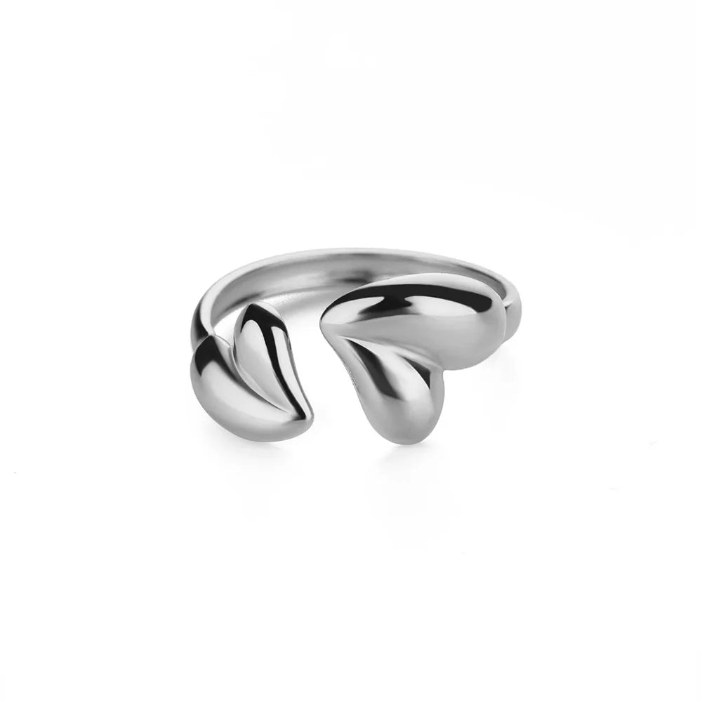 Irregular Heart Open Ring – Gold Stainless Steel Wedding & Fashion Jewelry for Women