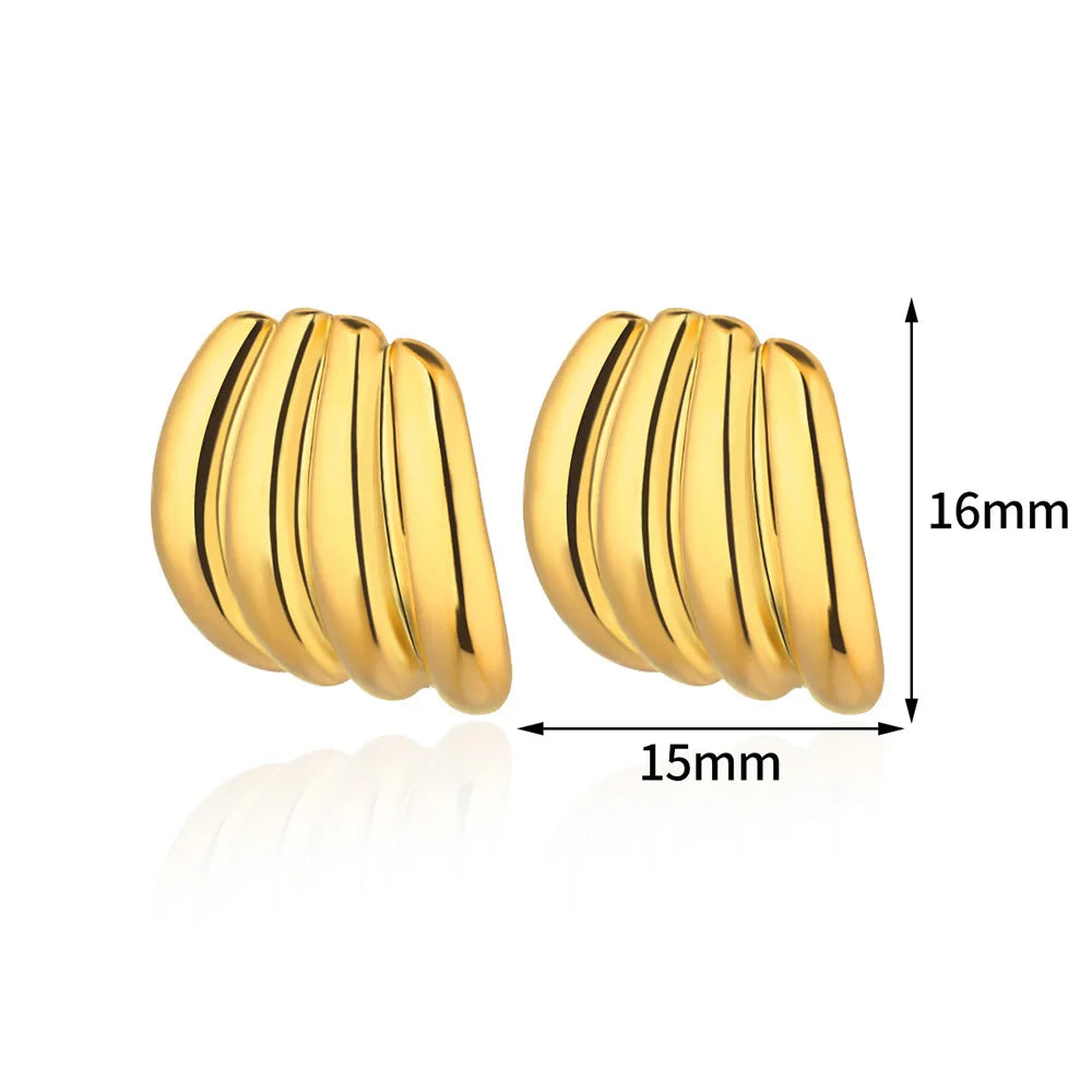 ✨ Vintage Irregular Claw Hook Earrings – Gold Stainless Steel Striped Studs for Women | Party, Wedding & Gift Jewelry
