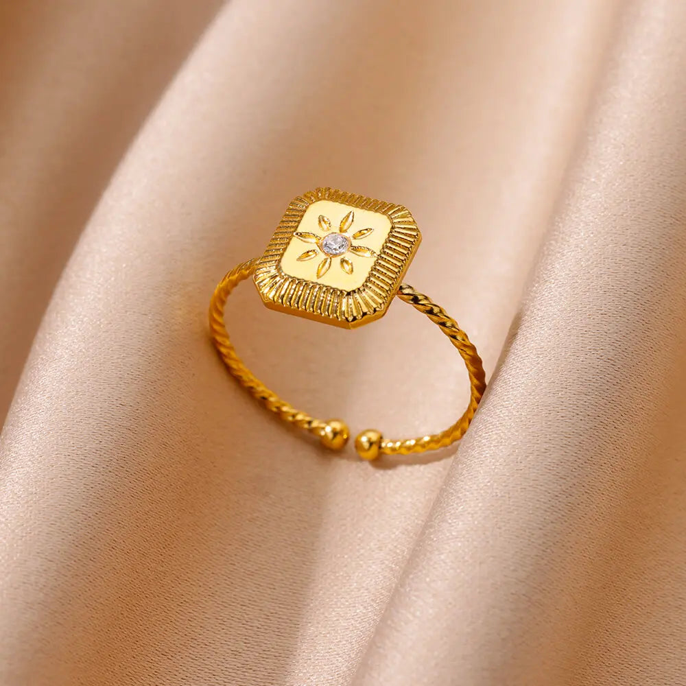 Minimalist Irregular Geometric Gold Stainless Steel Adjustable Open Ring for Women