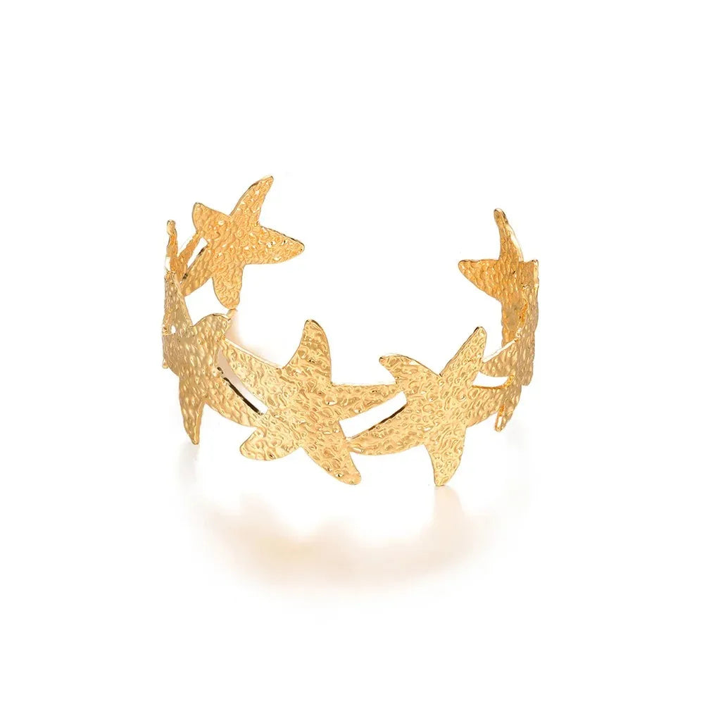 π Shell Cuff Bracelet for Women | Gold Color Stainless Steel Open Bangle | Luxury Summer Beach Jewelry Gift