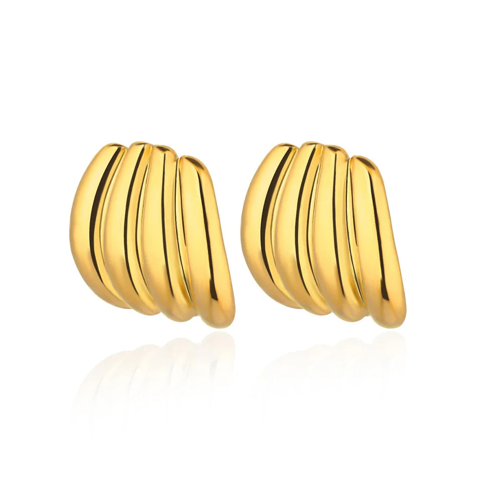 ✨ Vintage Irregular Claw Hook Earrings – Gold Stainless Steel Striped Studs for Women | Party, Wedding & Gift Jewelry