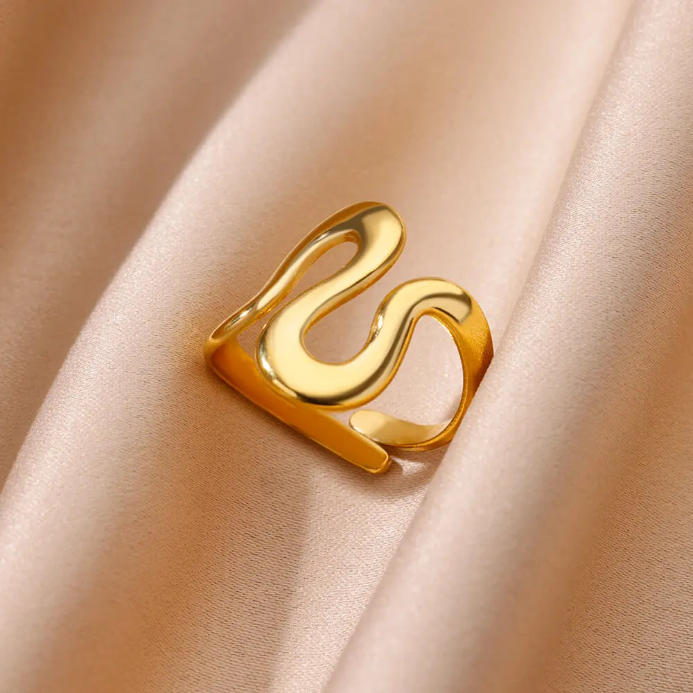 Minimalist Irregular Geometric Gold Stainless Steel Adjustable Open Ring for Women