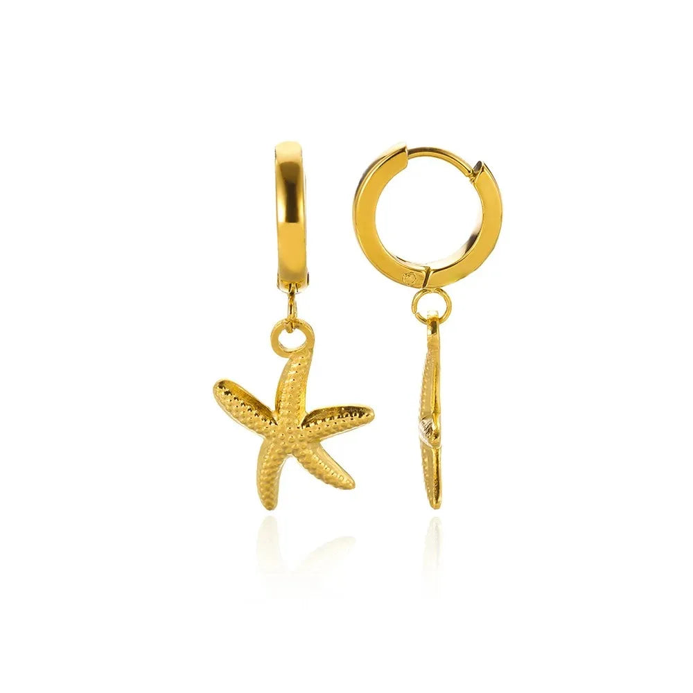 ✨ Vintage Starfish Stud Earrings for Women – Gold Stainless Steel Ocean-Inspired Jewelry | Summer Party & Gift 2025