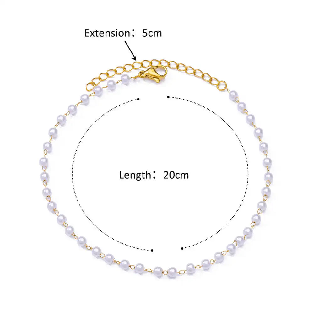 β¨ Elegant Pearl Chain Anklet for Women | 18K Gold Plated Stainless Steel Summer Beach Jewelry Gift
