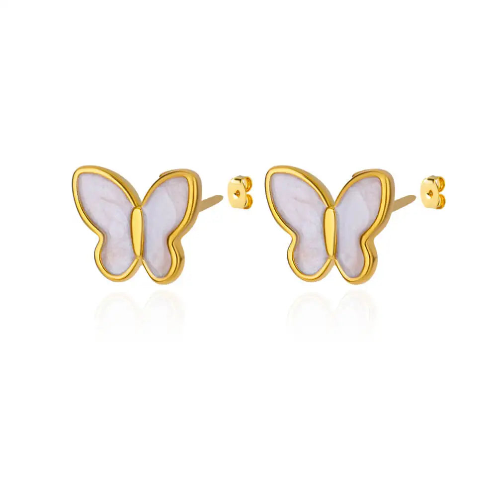 ✨ Elegant White Butterfly Stud Earrings – Stainless Steel Jewelry for Women | Aesthetic Wedding & Gift Accessory