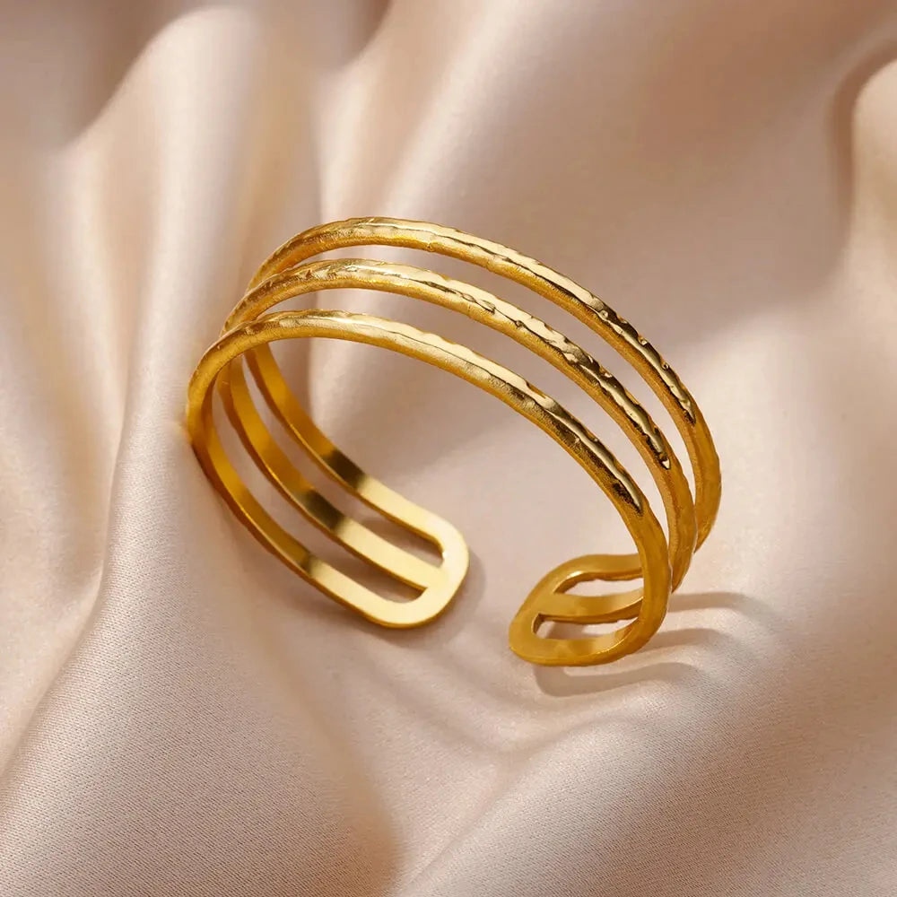 ✨ Stainless Steel Multi-Layer Bangle Bracelet for Women | Gold Plated Luxury Cuff | Trendy 2023 Fashion Jewelry