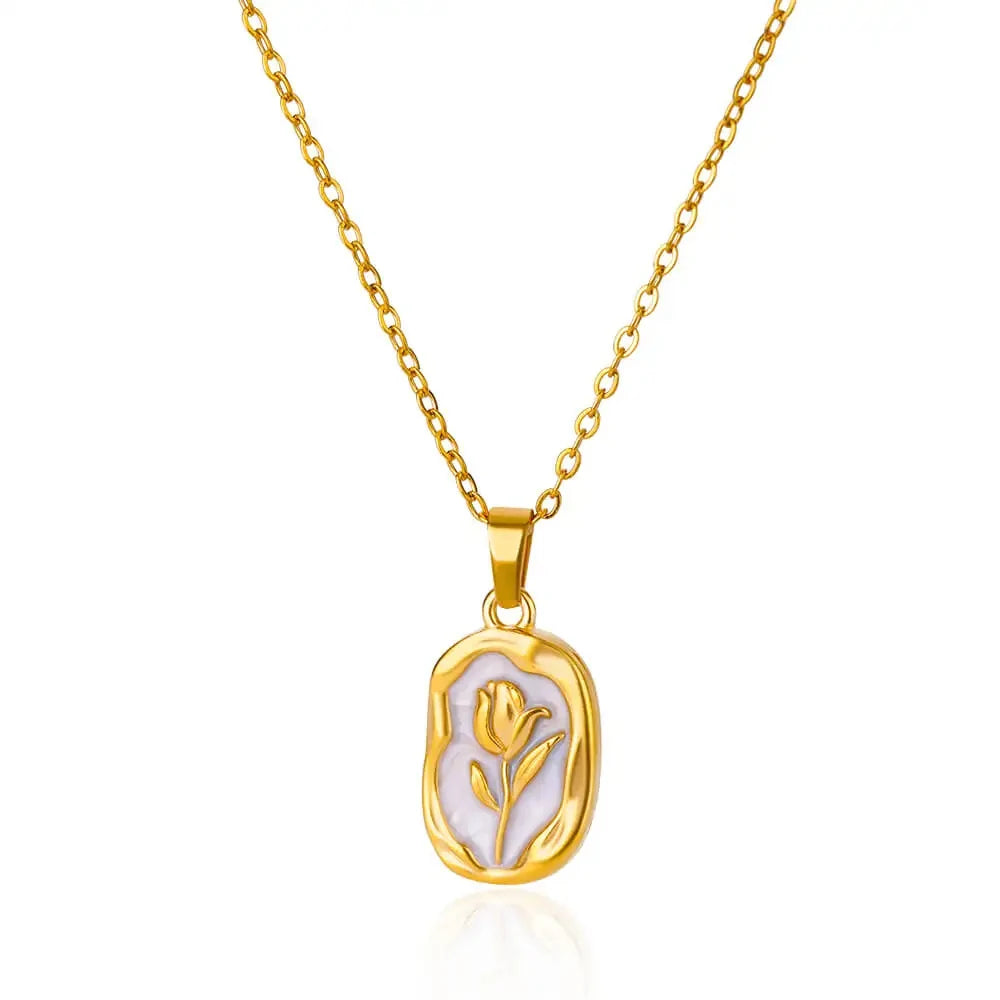 ✨ Rose Flower Pendant Necklace for Women – Gold Stainless Steel Tulip Charm | Wedding & Birthday Jewelry Gift
