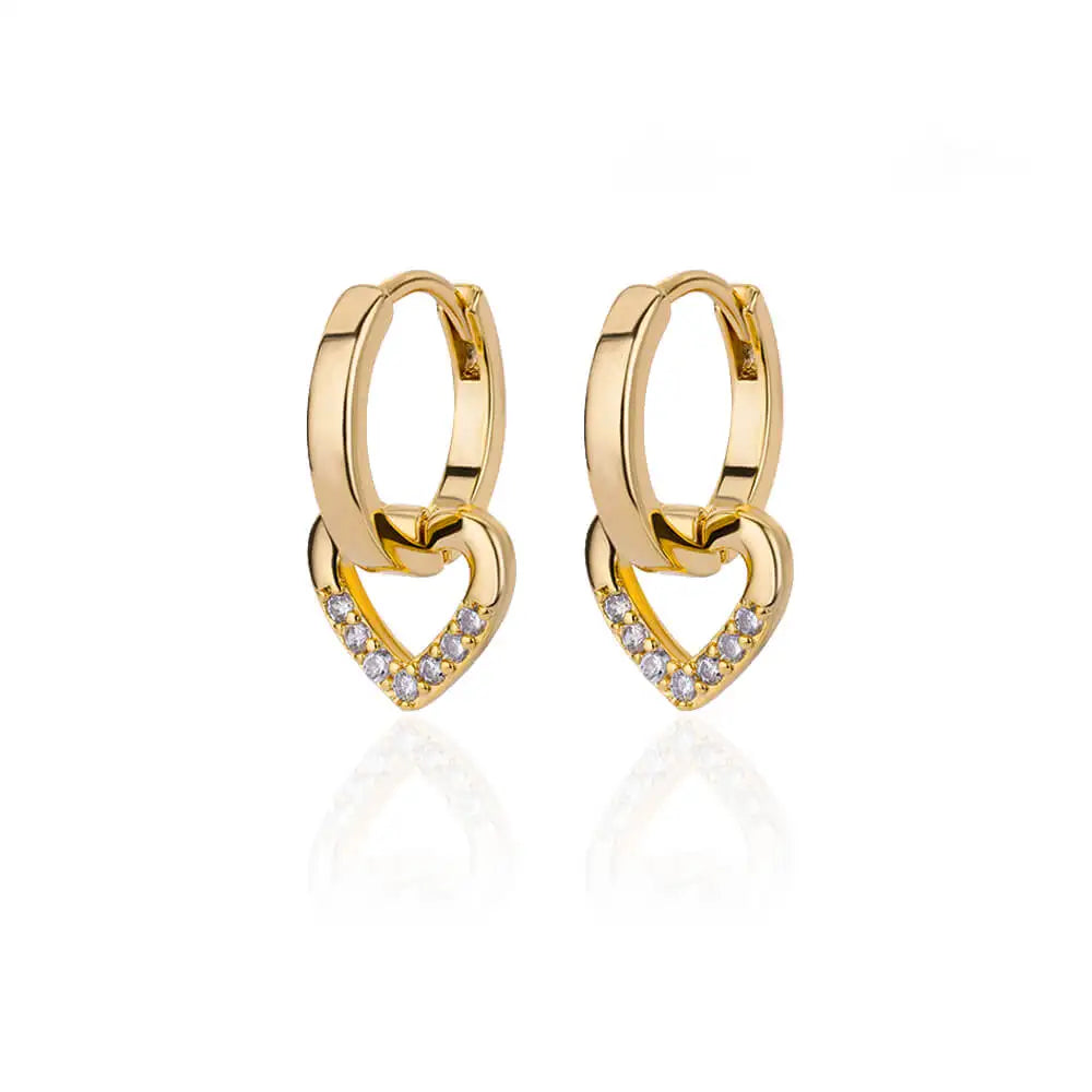 ✨ Hollow Zircon Heart Earrings for Women – Gold Stainless Steel Luxury Studs | Wedding, Couple & Gift Jewelry