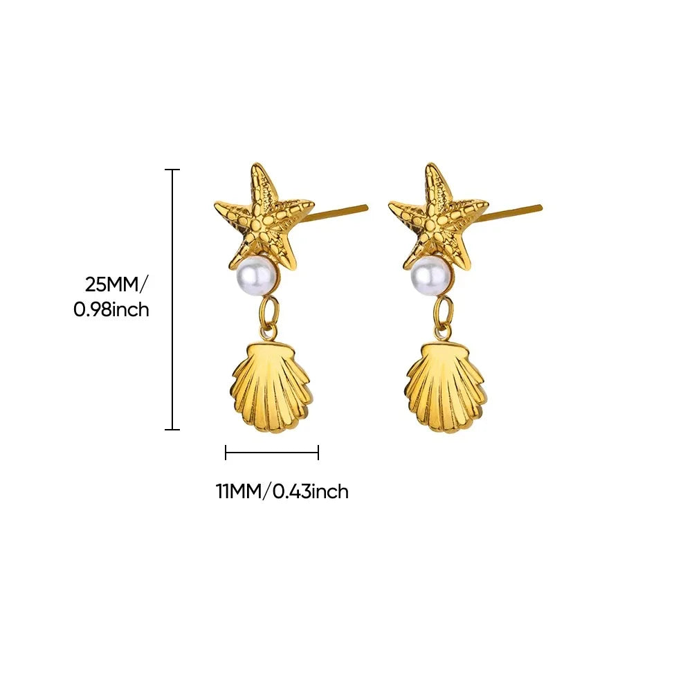 ✨ Vintage Starfish Stud Earrings for Women – Gold Stainless Steel Ocean-Inspired Jewelry | Summer Party & Gift 2025