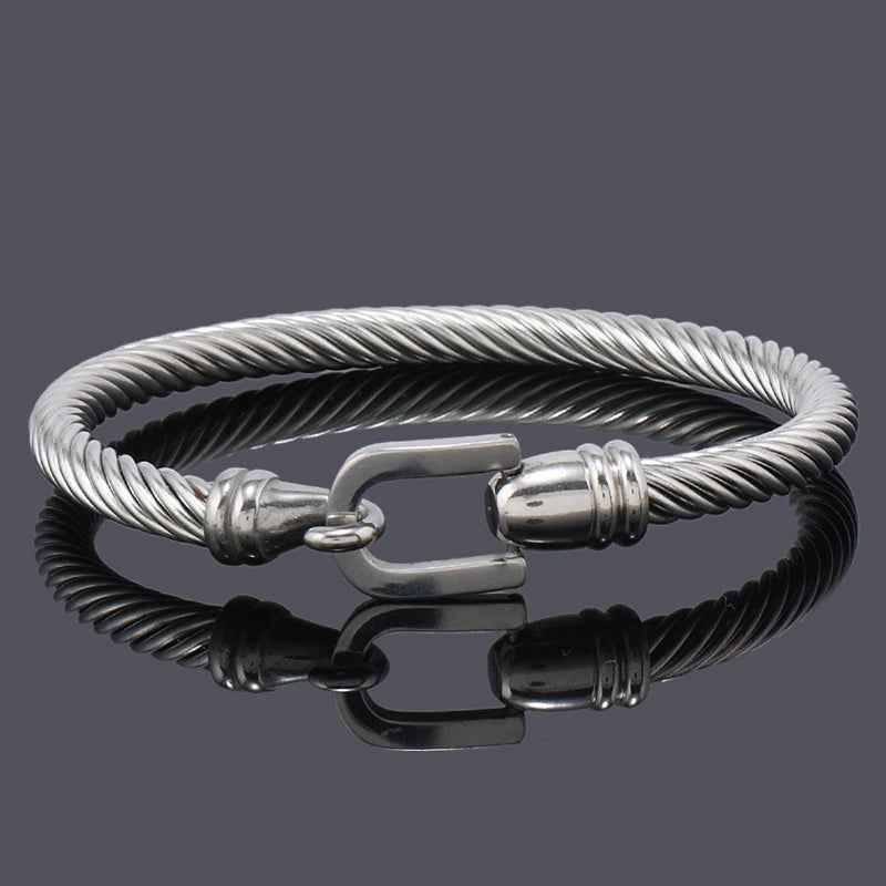 Luxury Rope Stainless Steel Bracelet for Men & Women – 18K Gold Plated Bangle | Unisex Jewelry Valentine’s Day Gift