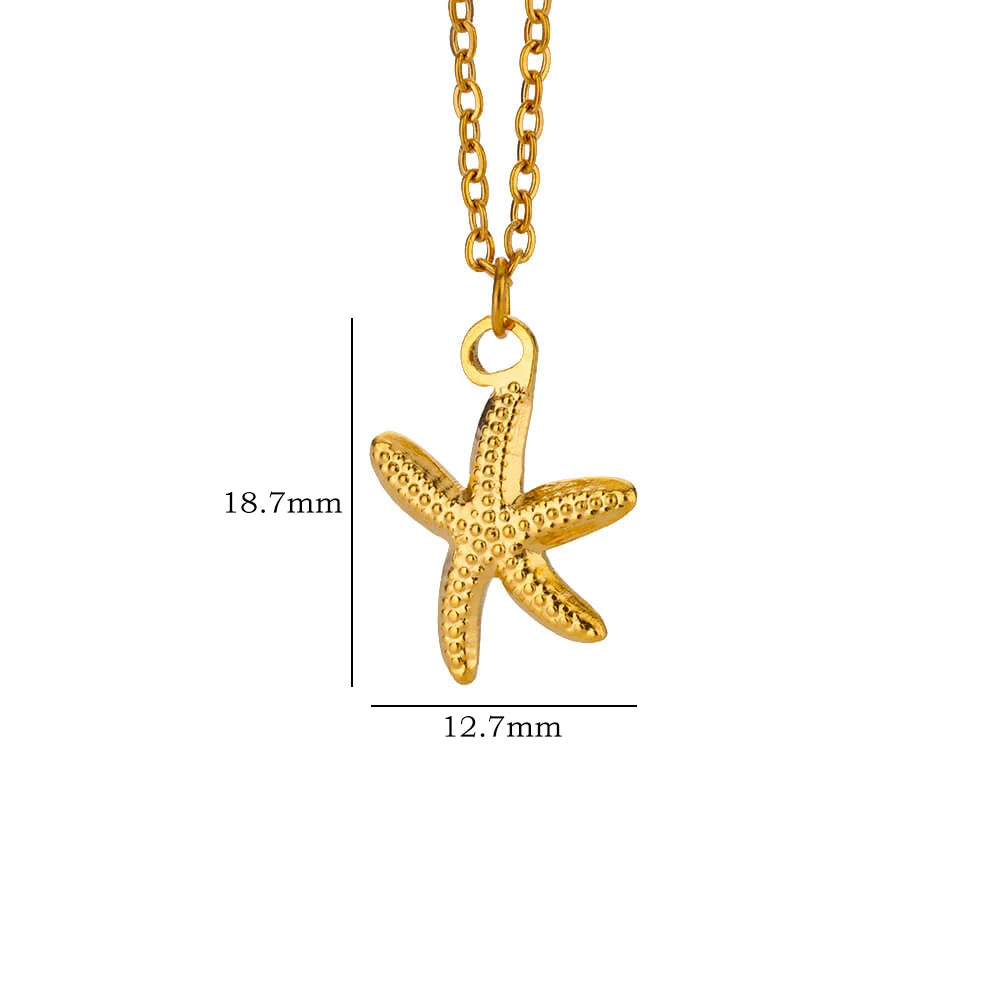 ✨ Vintage Starfish & Shell Necklace for Women – Gold Stainless Steel Ocean Pendant | Summer Jewelry Gift for BFF