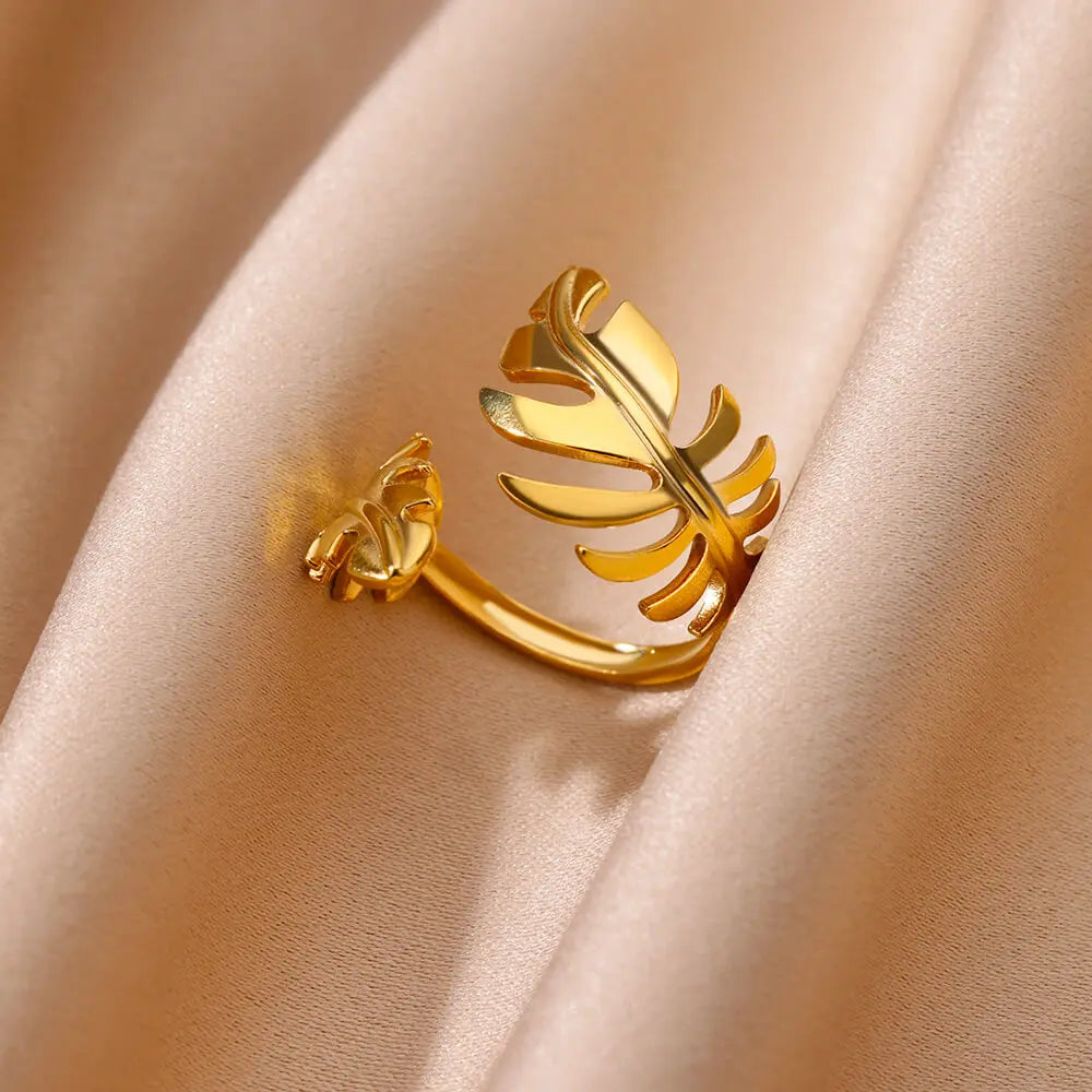 Minimalist Irregular Geometric Gold Stainless Steel Adjustable Open Ring for Women
