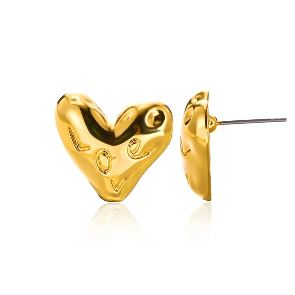 ✨ Hollow Zircon Heart Earrings for Women – Gold Stainless Steel Luxury Studs | Wedding, Couple & Gift Jewelry