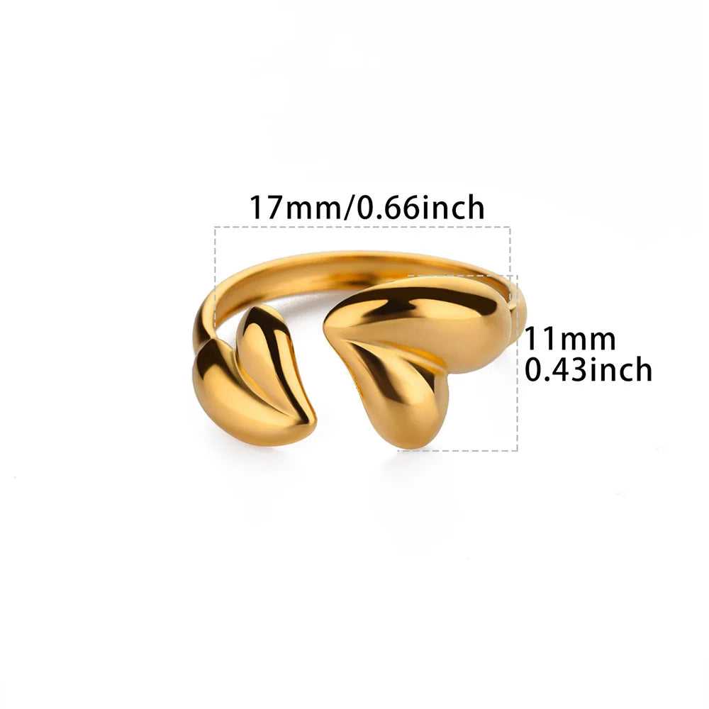 Irregular Heart Open Ring – Gold Stainless Steel Wedding & Fashion Jewelry for Women