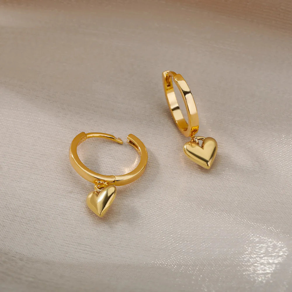✨ Vintage Heart Drop Earrings for Women – Gold Stainless Steel Studs | Wedding, Valentine’s & Gift Jewelry