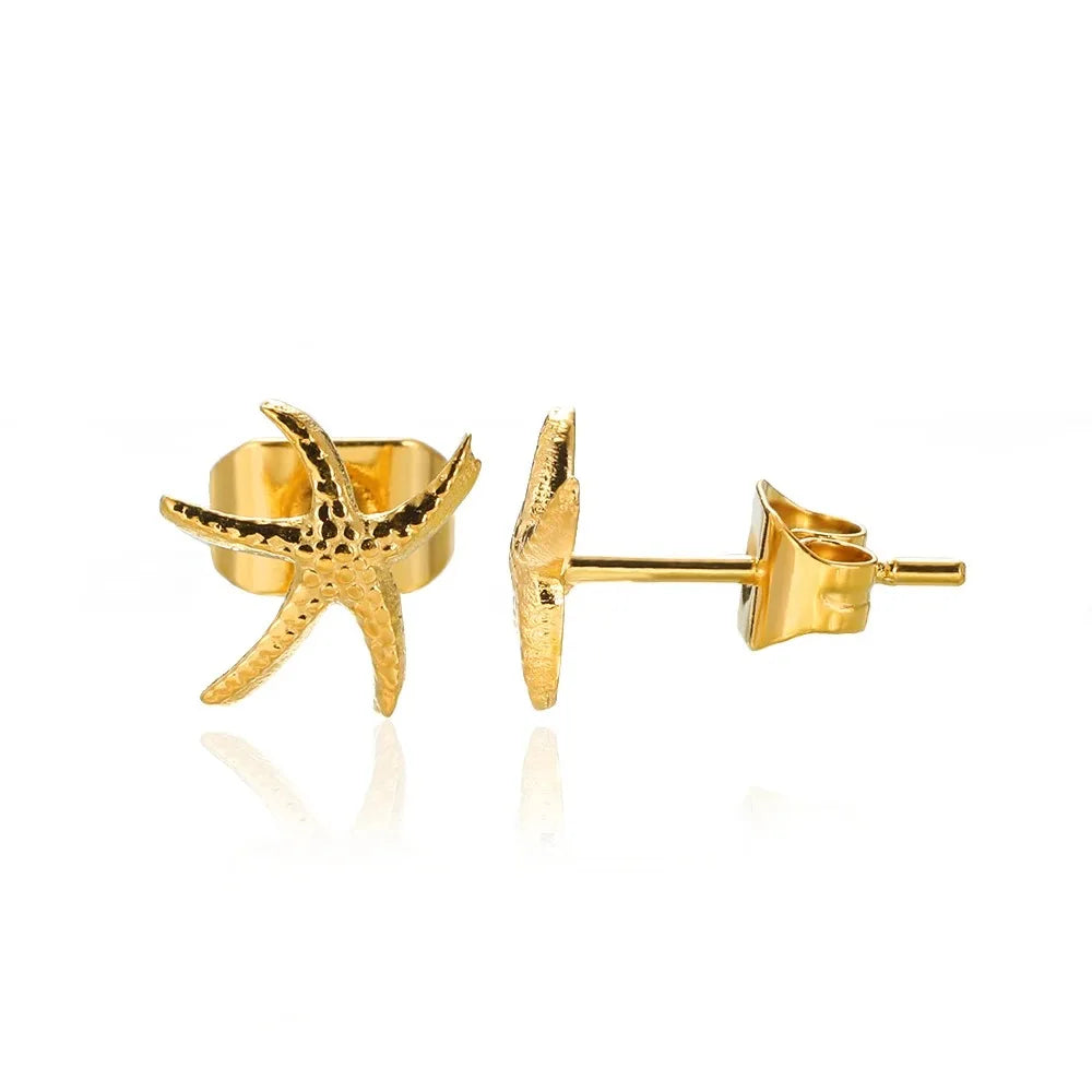 ✨ Vintage Starfish Stud Earrings for Women – Gold Stainless Steel Ocean-Inspired Jewelry | Summer Party & Gift 2025