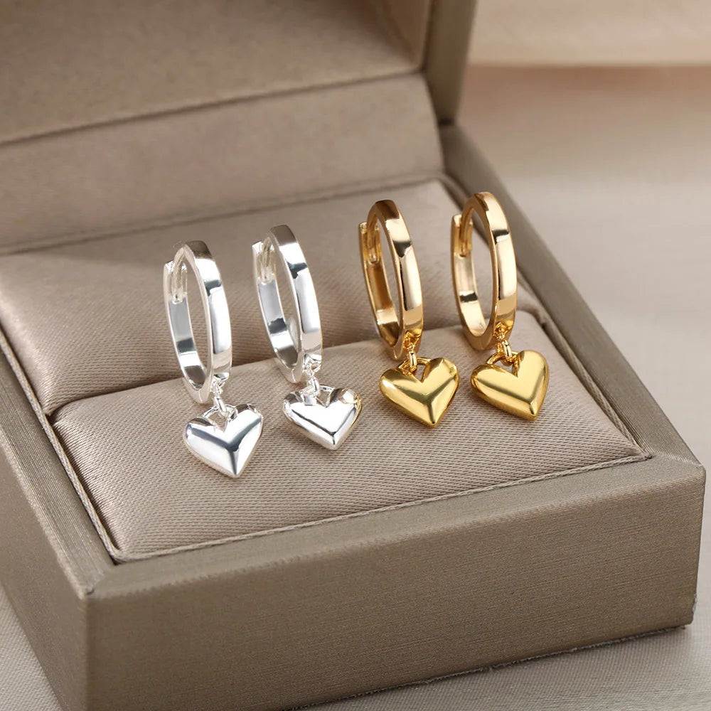 ✨ Vintage Heart Drop Earrings for Women – Gold Stainless Steel Studs | Wedding, Valentine’s & Gift Jewelry